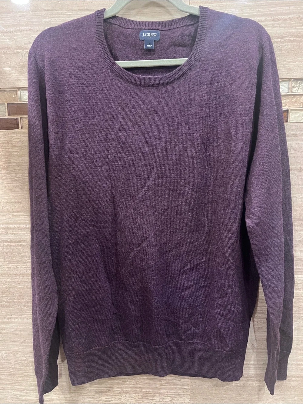 J.Crew Men's Crewneck Sweater - Deep Plum L, wool blend